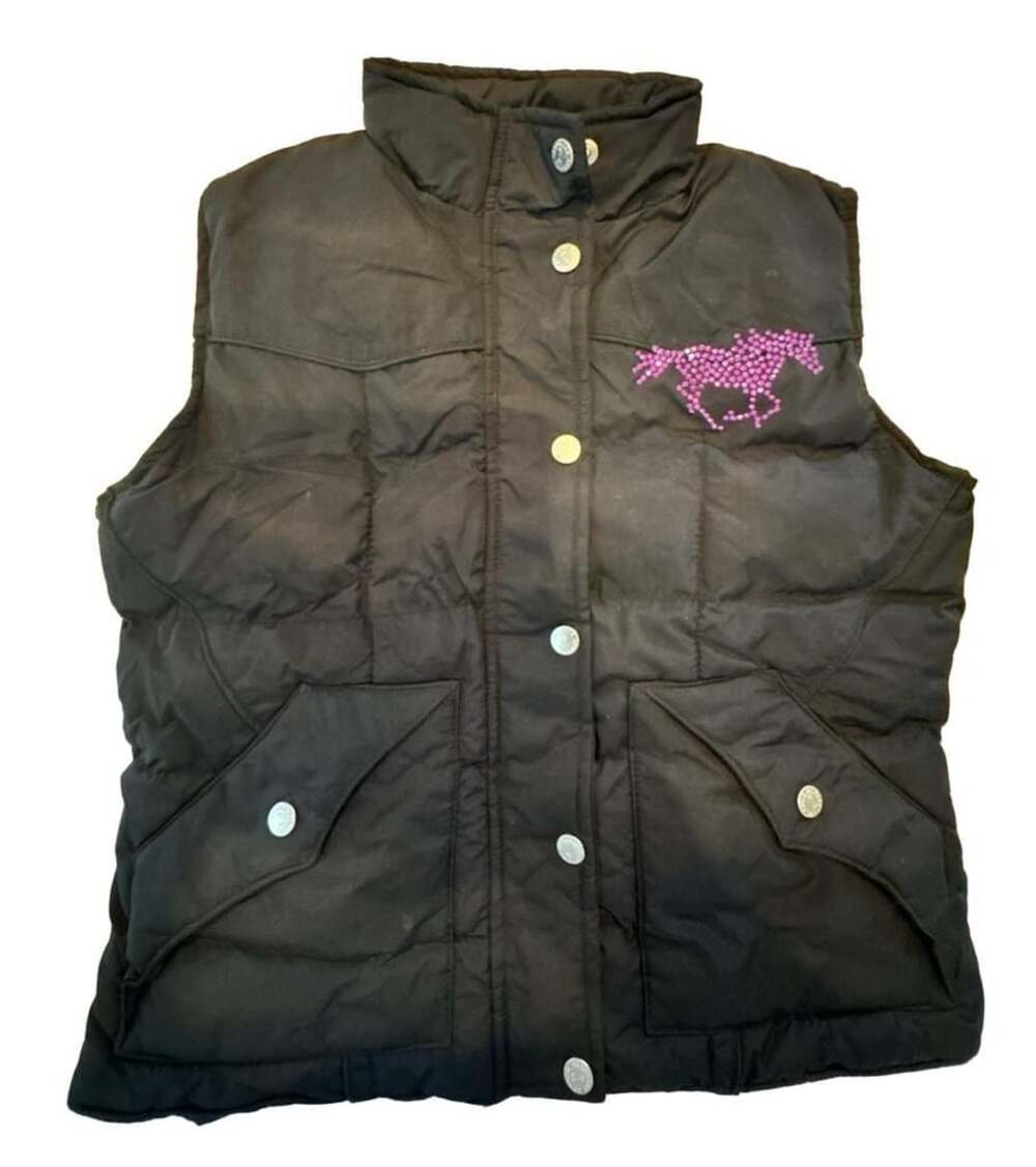 Cowgirl Hardware Puffer Vest Women Zip Black Large Embellished Cross Vest with P